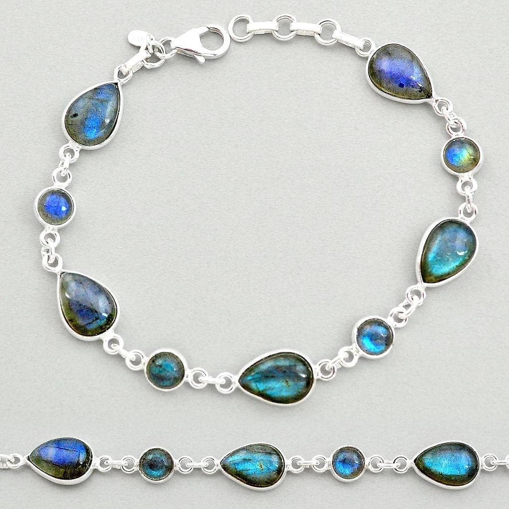 22.59cts natural blue labradorite 925 sterling silver tennis bracelet t19608