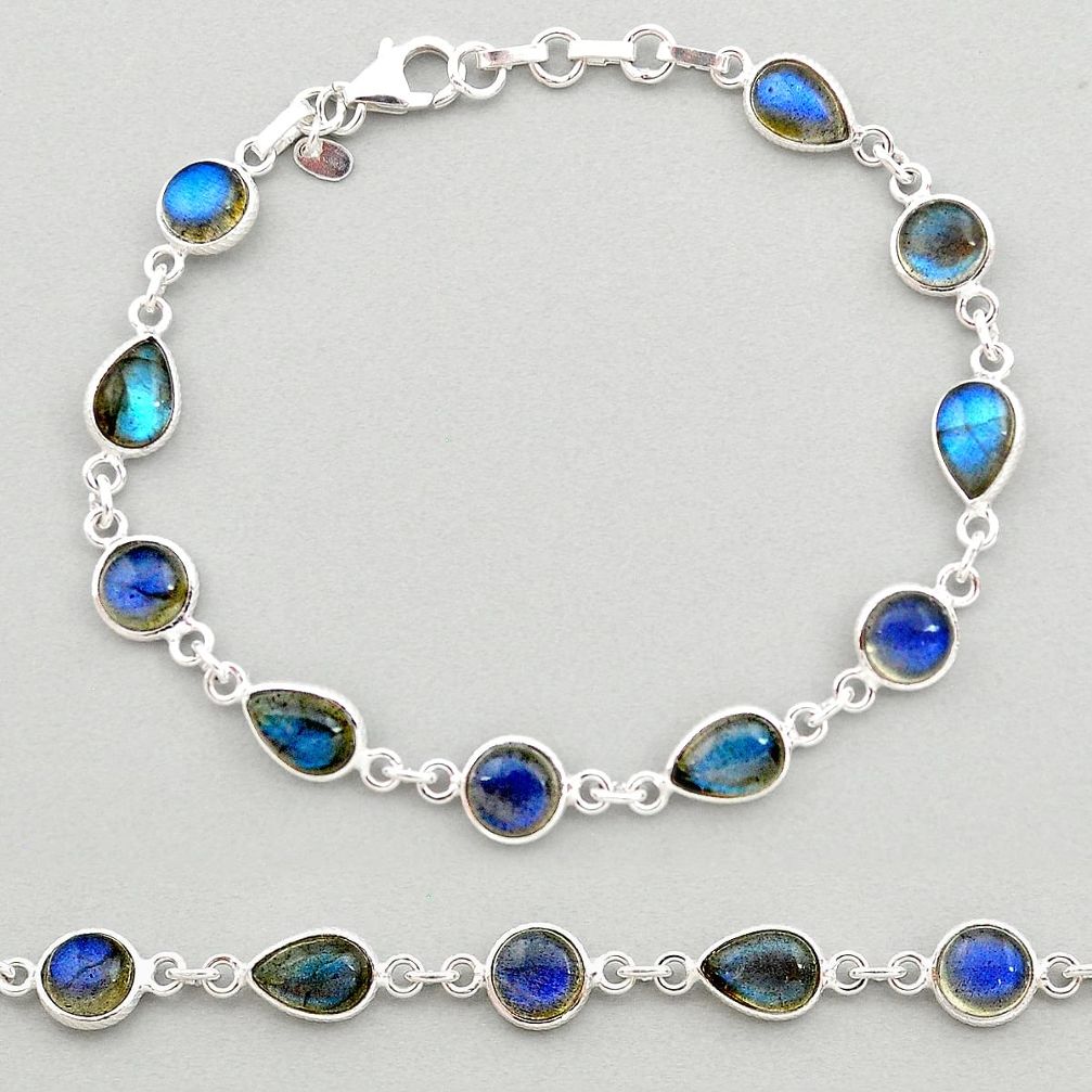 18.13cts natural blue labradorite 925 sterling silver tennis bracelet t19616