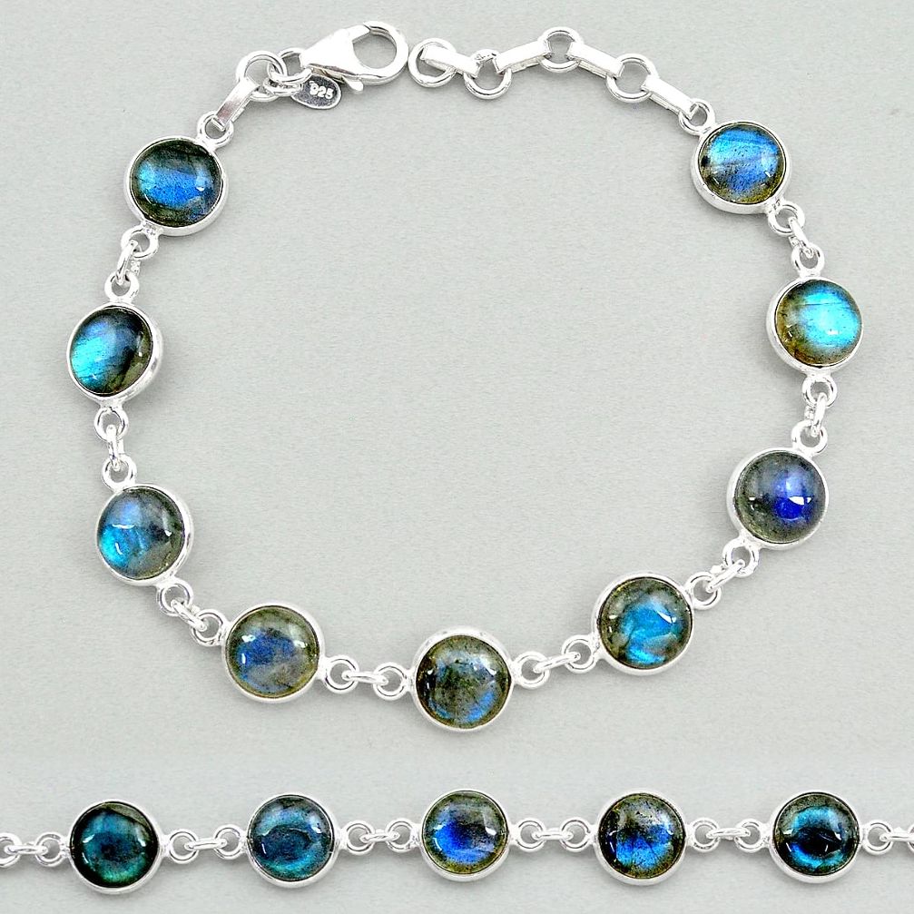 23.46cts natural blue labradorite 925 sterling silver tennis bracelet t19643