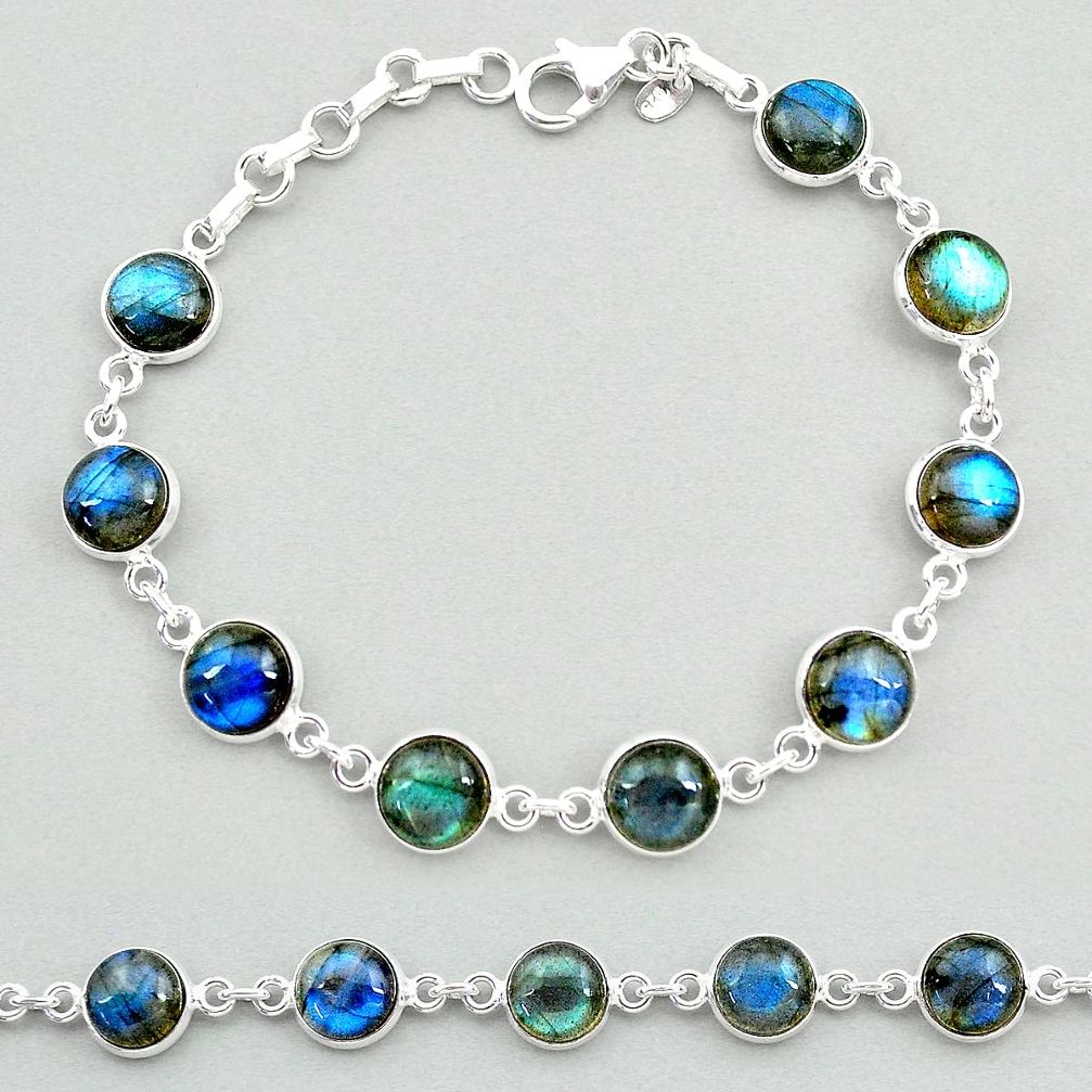 24.52cts natural blue labradorite 925 sterling silver tennis bracelet t19646