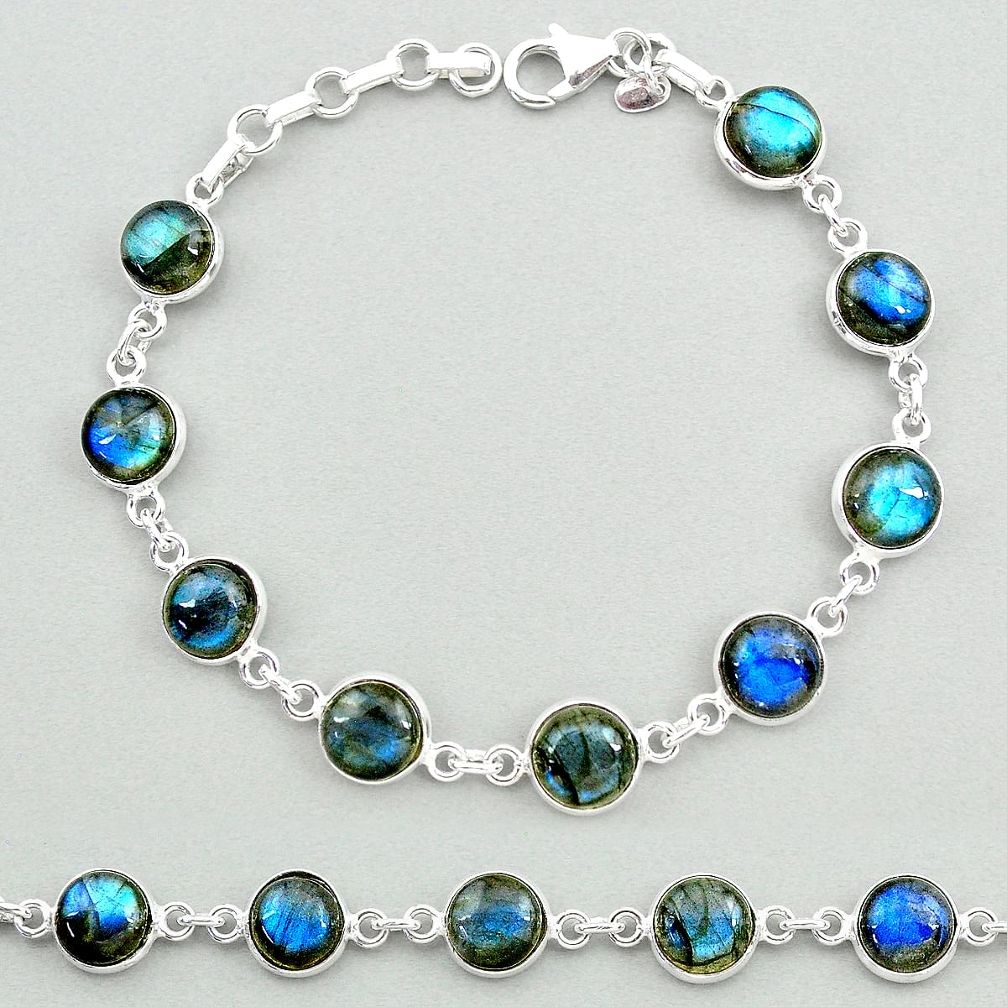 24.76cts natural blue labradorite 925 sterling silver tennis bracelet t19647