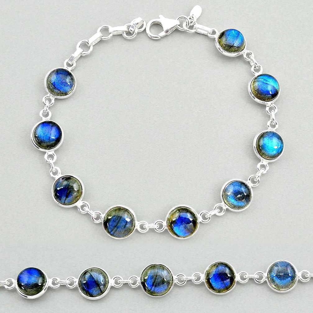 24.44cts natural blue labradorite 925 sterling silver tennis bracelet t19648