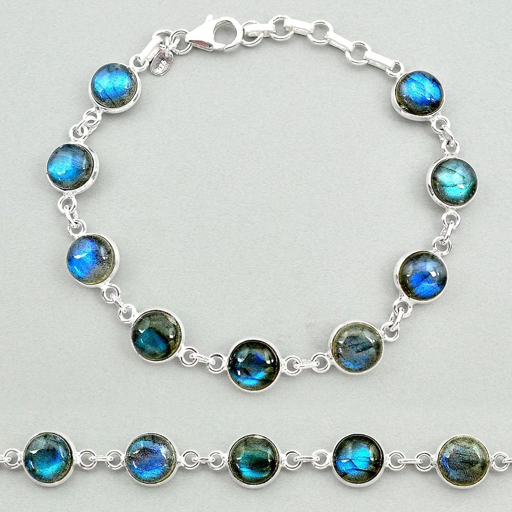 24.38cts natural blue labradorite 925 sterling silver tennis bracelet t19649