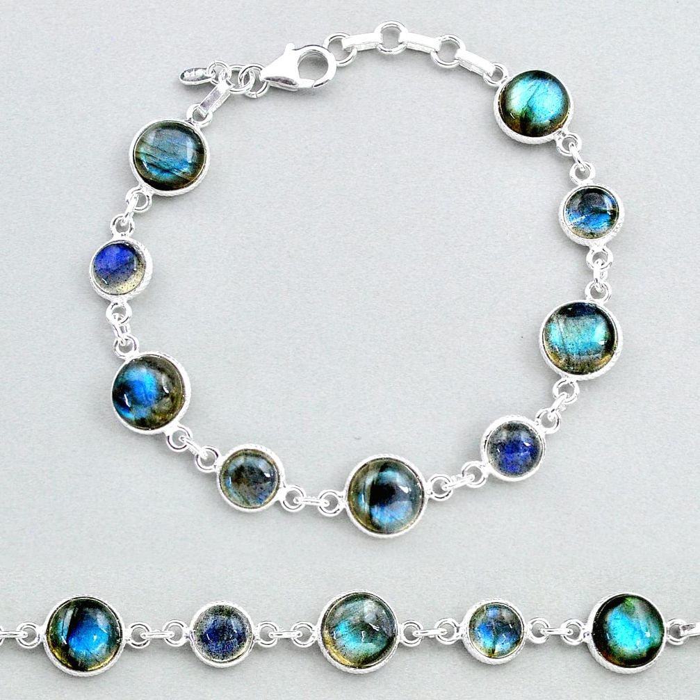 25.06cts natural blue labradorite 925 sterling silver tennis bracelet t48730