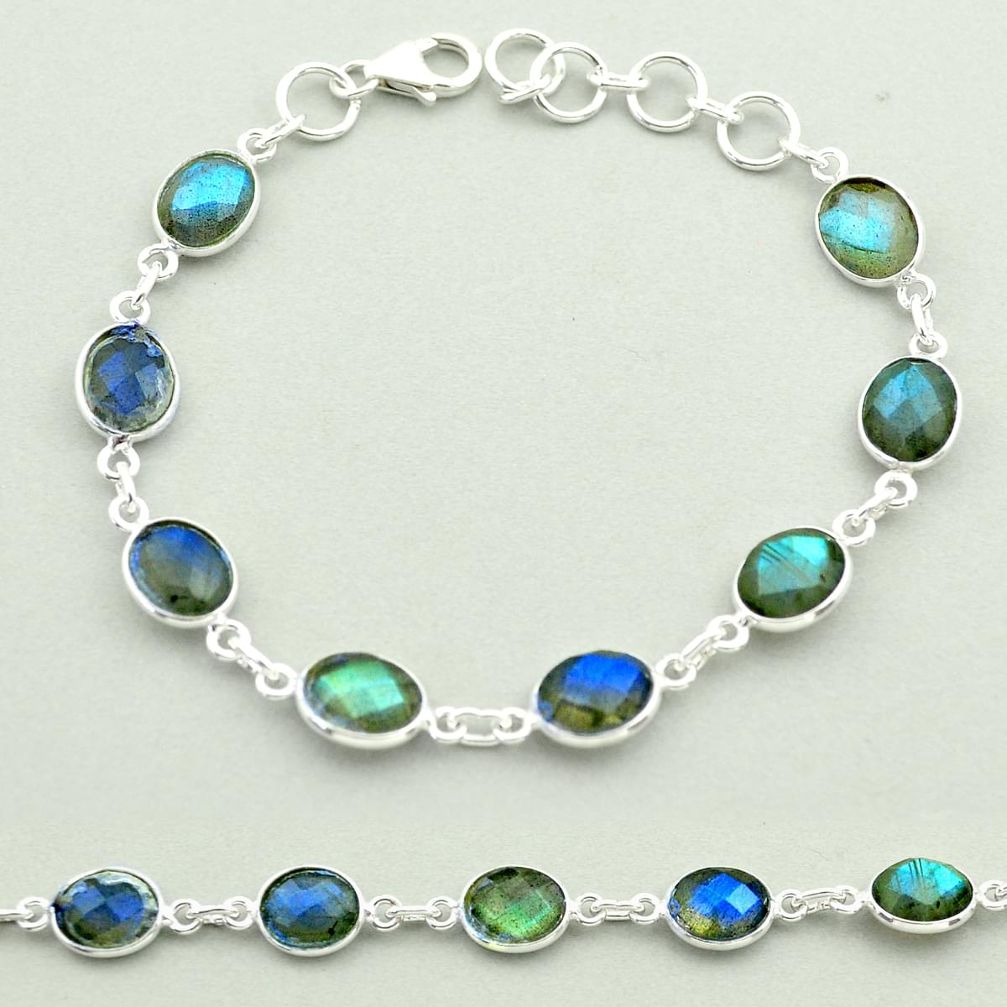 18.95cts natural blue labradorite 925 sterling silver tennis bracelet t58900