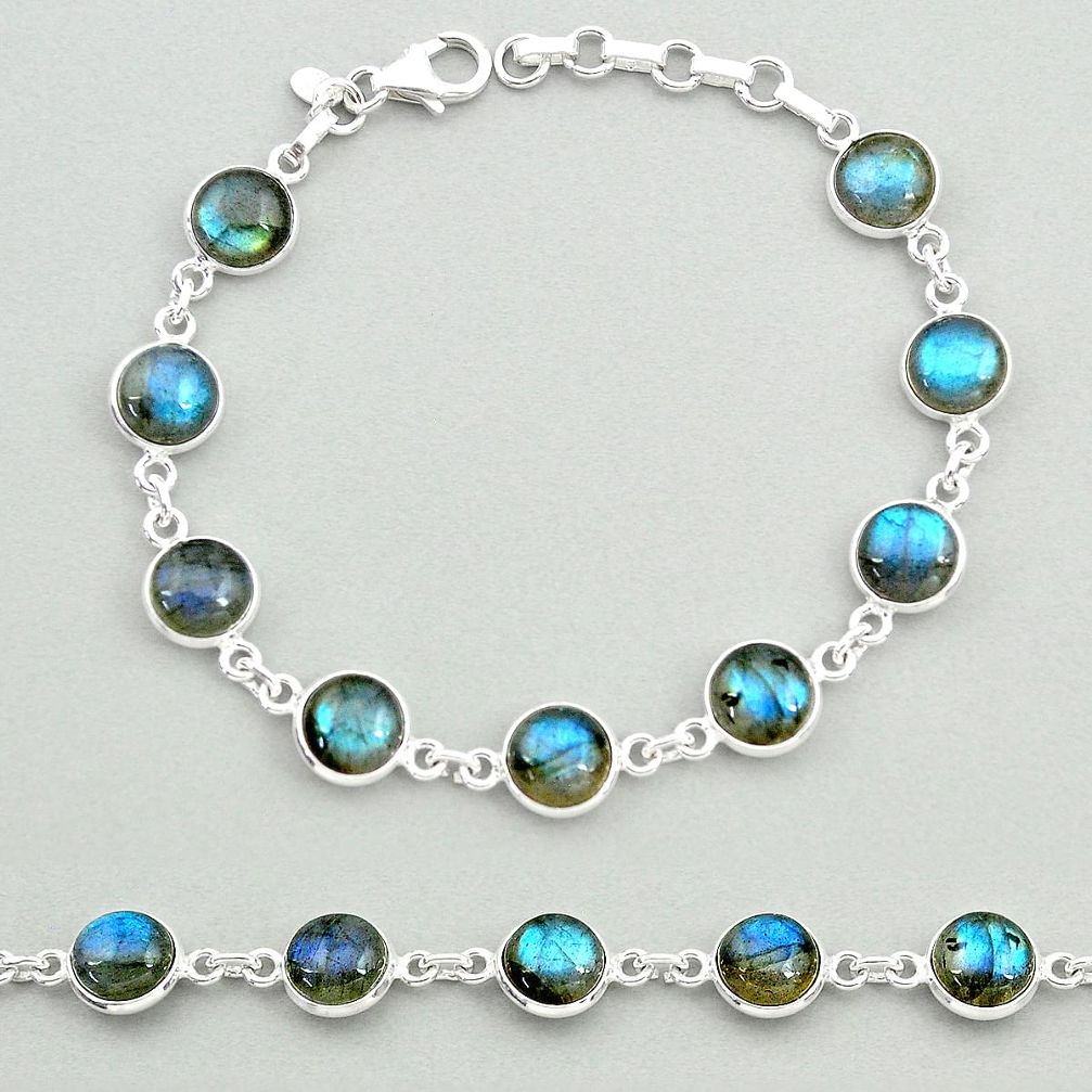 24.00cts natural blue labradorite round shape 925 silver tennis bracelet t19651