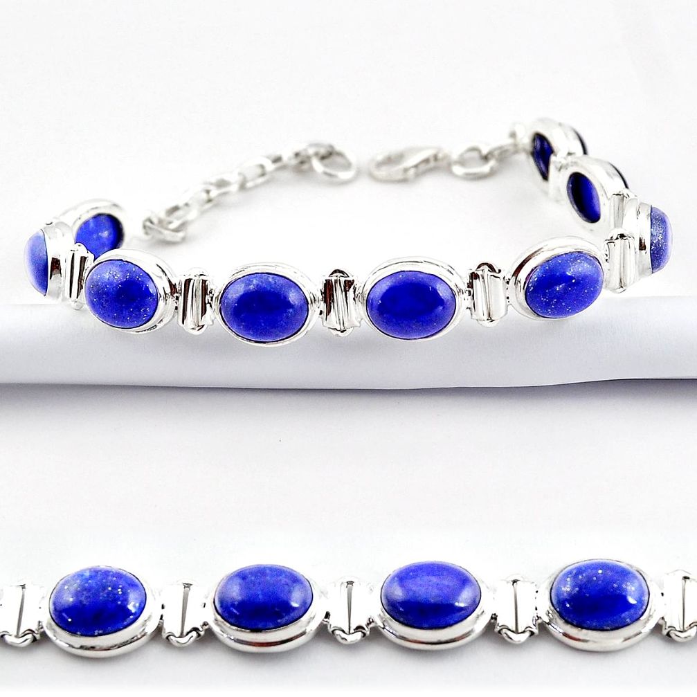 37.45cts natural blue lapis lazuli 925 sterling silver tennis bracelet r38911