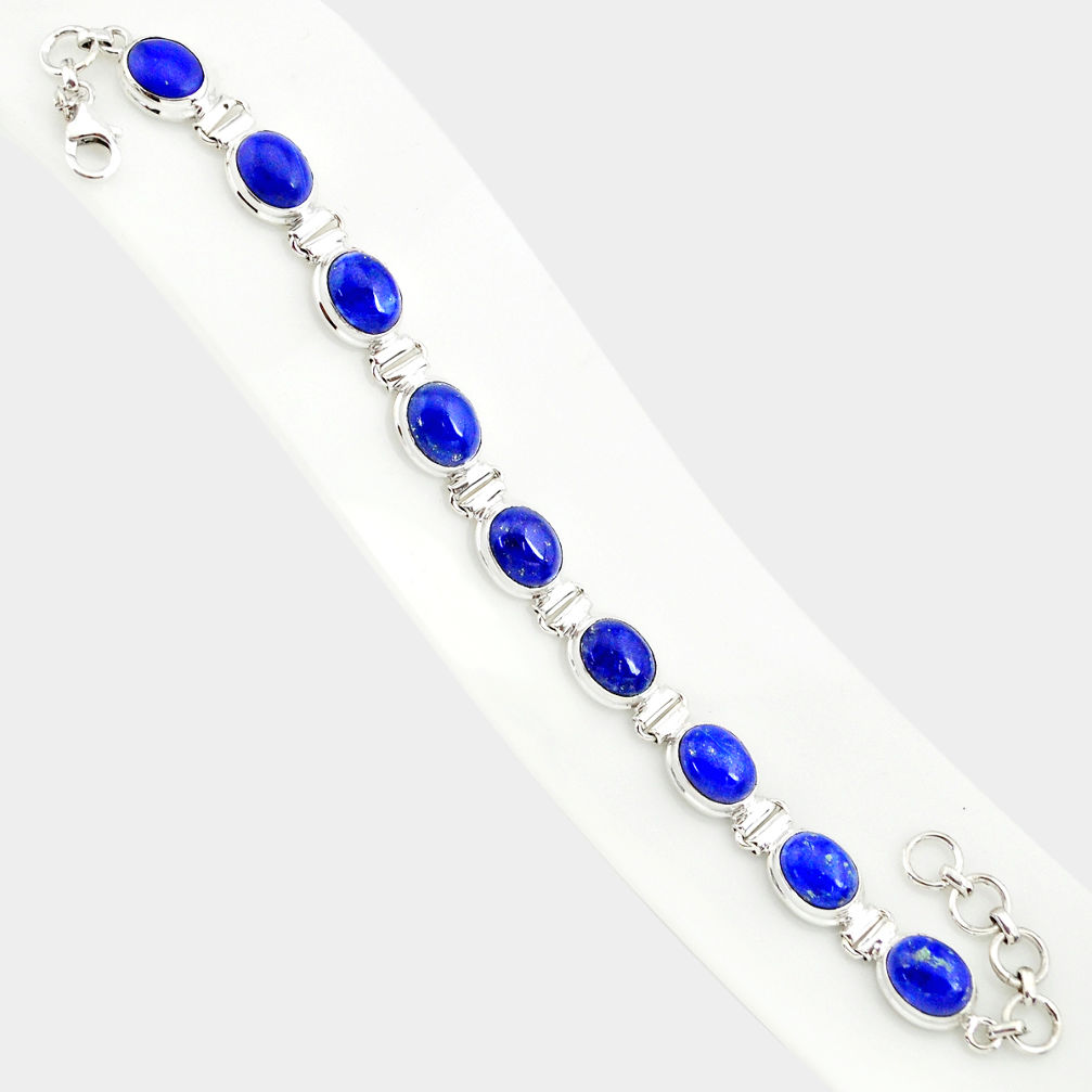 39.01cts natural blue lapis lazuli 925 sterling silver tennis bracelet r84266