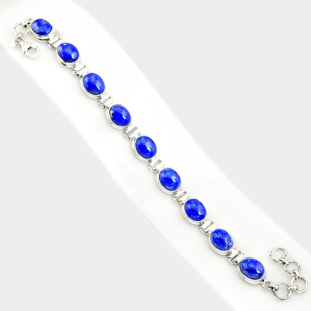 37.86cts natural blue lapis lazuli 925 sterling silver tennis bracelet r84286