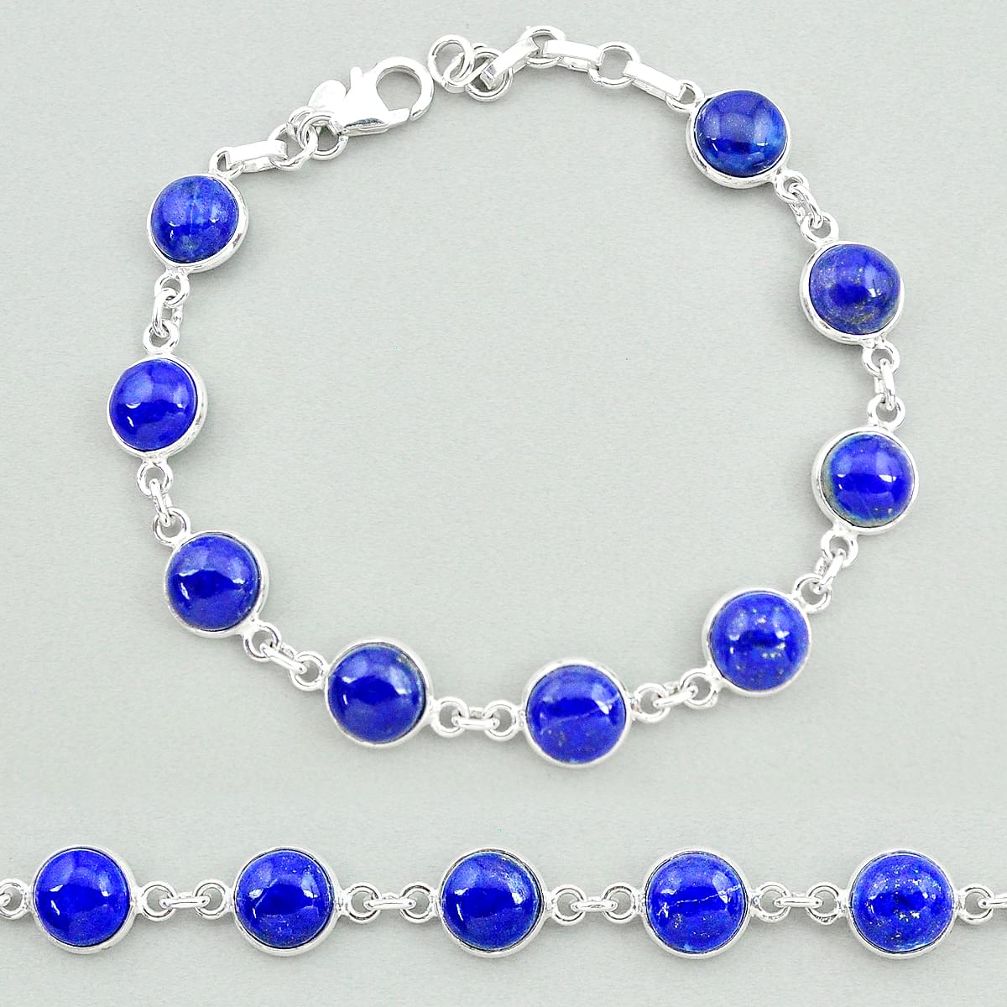 25.54cts natural blue lapis lazuli 925 sterling silver tennis bracelet t19682