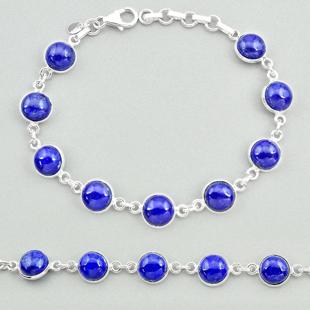 25.60cts natural blue lapis lazuli 925 sterling silver tennis bracelet t19687