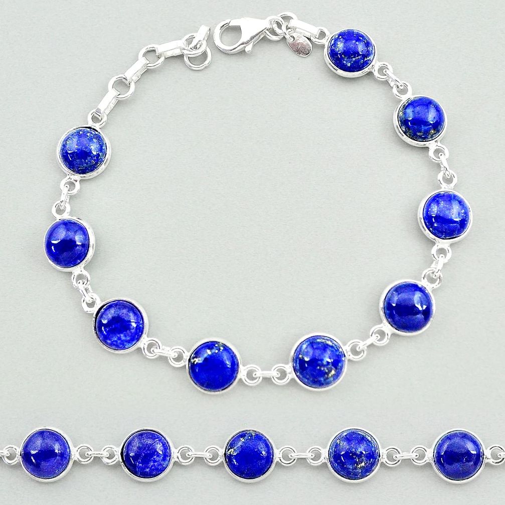 24.98cts natural blue lapis lazuli 925 sterling silver tennis bracelet t19689