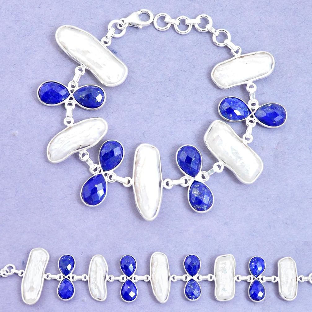  blue lapis lazuli biwa pearl 925 silver tennis bracelet p11967