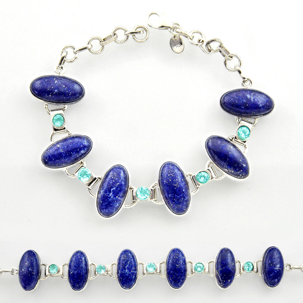 47.21cts natural blue lapis lazuli topaz 925 silver tennis bracelet r27465