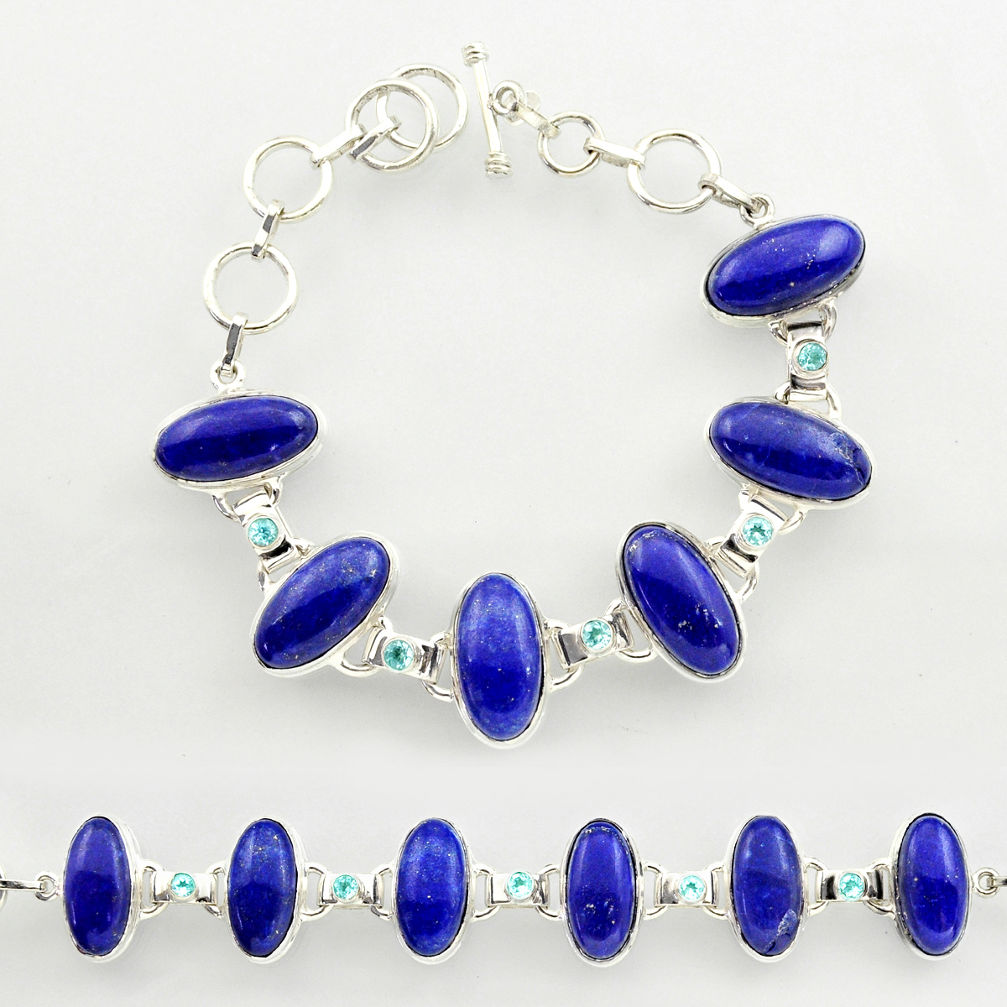 50.71cts natural blue lapis lazuli topaz 925 silver tennis bracelet r27469