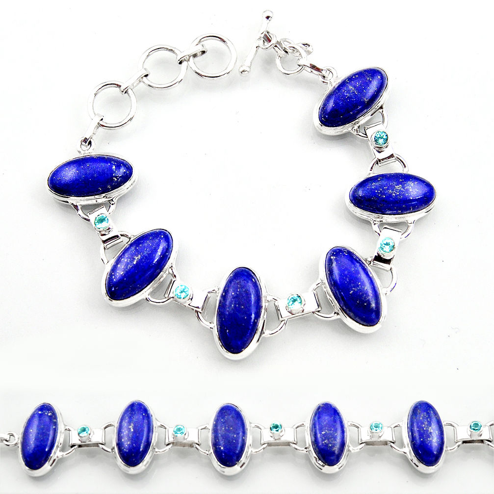61.59cts natural blue lapis lazuli topaz 925 sterling silver bracelet r30758