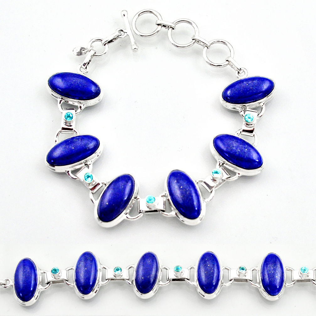 63.65cts natural blue lapis lazuli topaz 925 sterling silver bracelet r30759