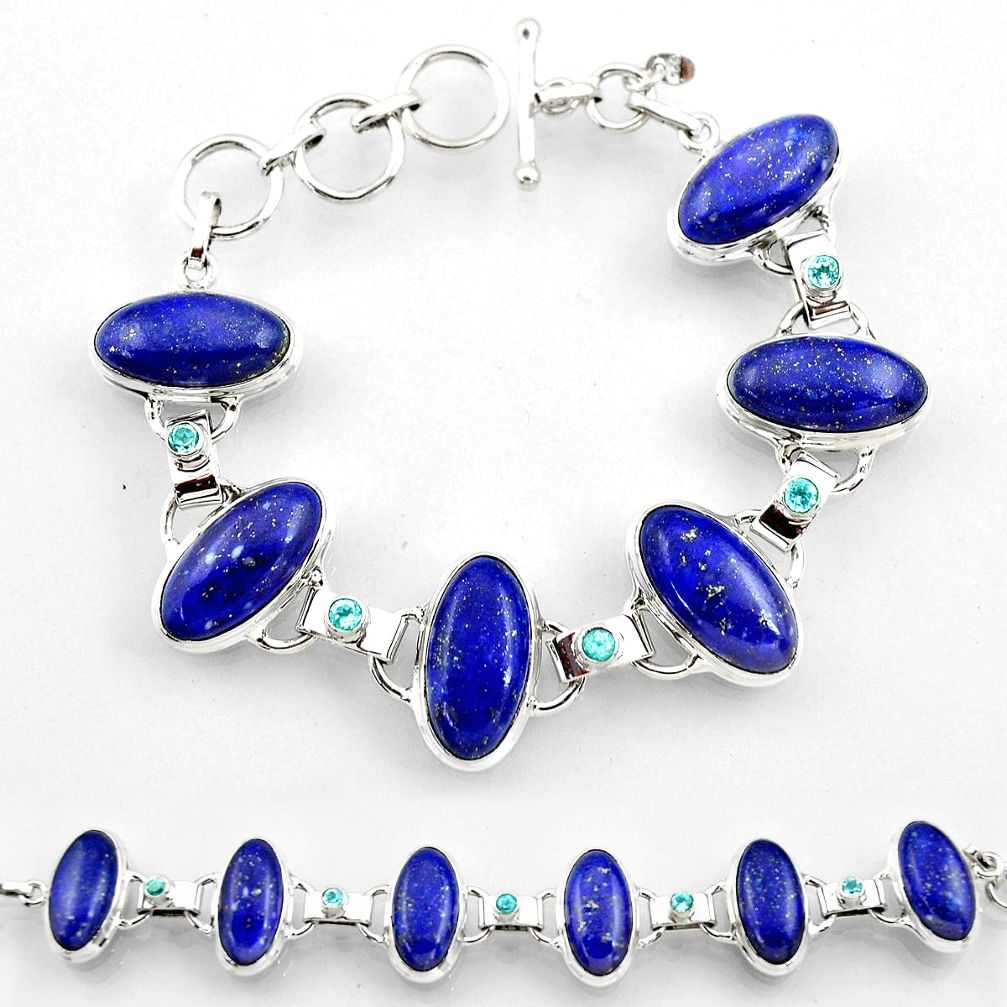 48.34cts natural blue lapis lazuli topaz 925 sterling silver bracelet r45215