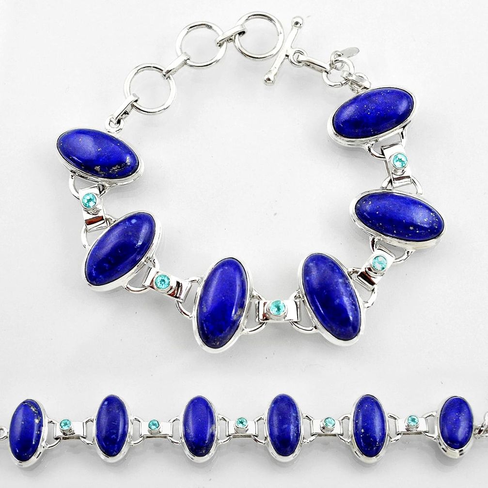 45.18cts natural blue lapis lazuli topaz 925 sterling silver bracelet r45216