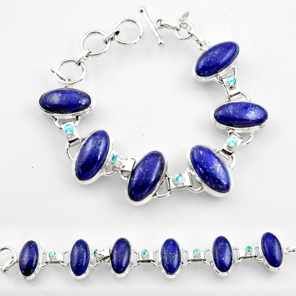 51.57cts natural blue lapis lazuli topaz 925 sterling silver bracelet r45217
