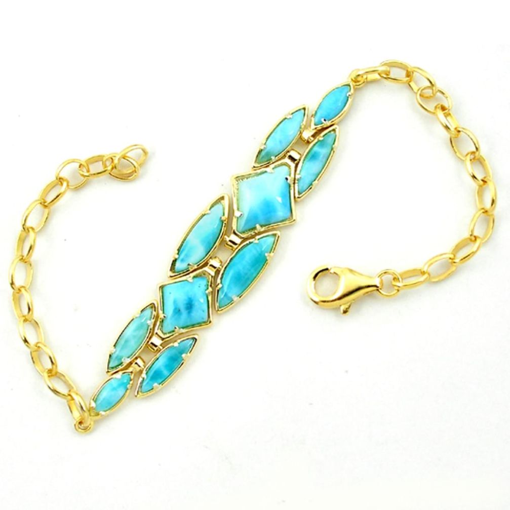 Natural blue larimar 925 sterling silver 14k gold bracelet jewelry a63390 c13942