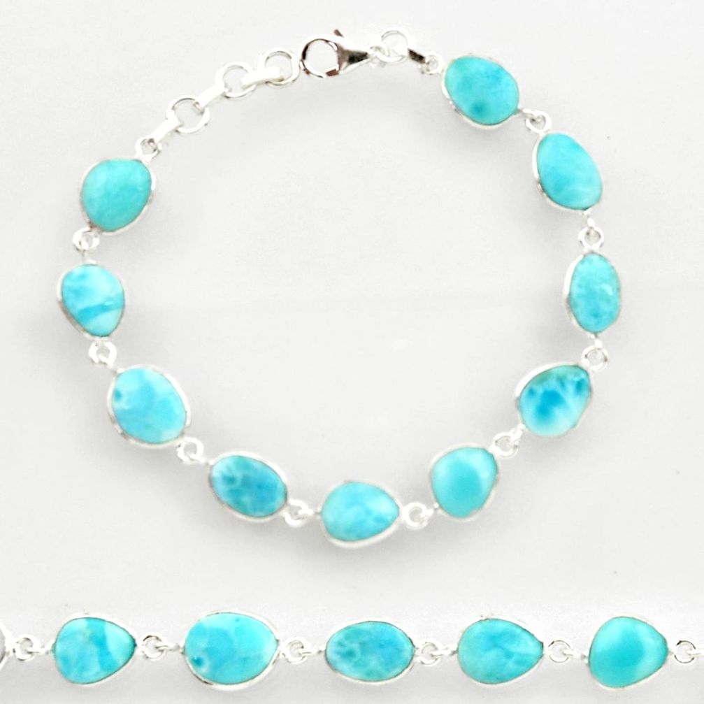 28.10cts natural blue larimar 925 sterling silver tennis bracelet jewelry r27583