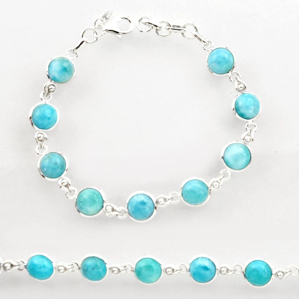 29.75cts natural blue larimar 925 sterling silver tennis bracelet jewelry r27587