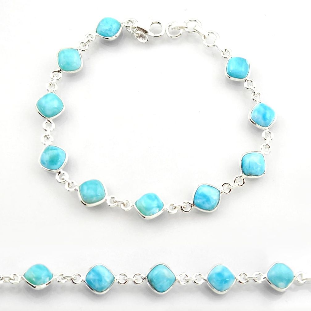 26.16cts natural blue larimar 925 sterling silver tennis bracelet jewelry r38221