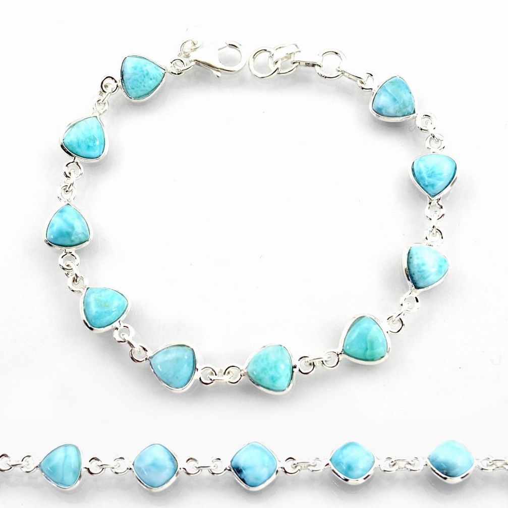 21.68cts natural blue larimar 925 sterling silver tennis bracelet jewelry r38223