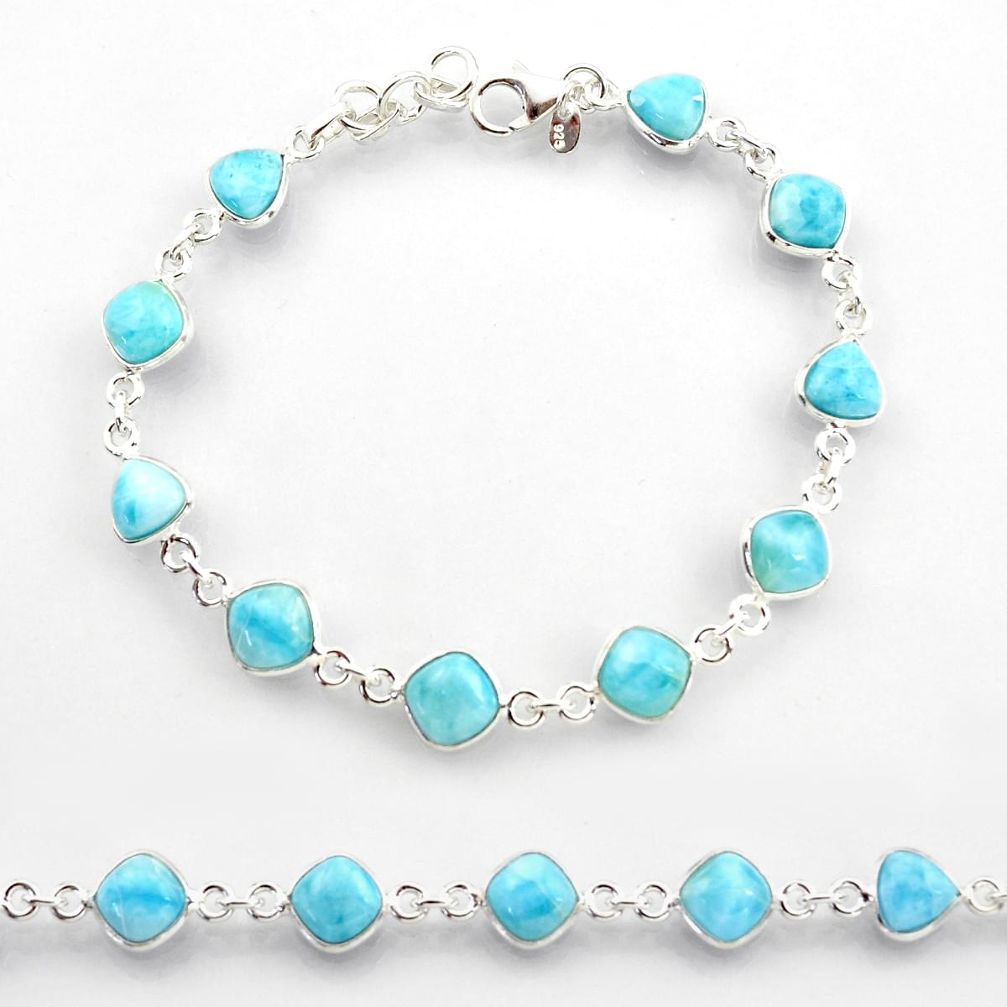 24.38cts natural blue larimar 925 sterling silver tennis bracelet jewelry r38231