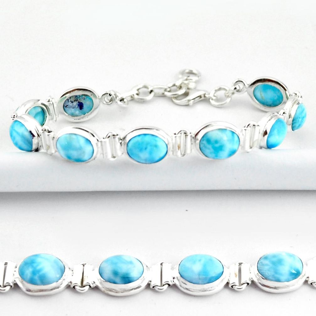 37.39cts natural blue larimar 925 sterling silver tennis bracelet jewelry r39042