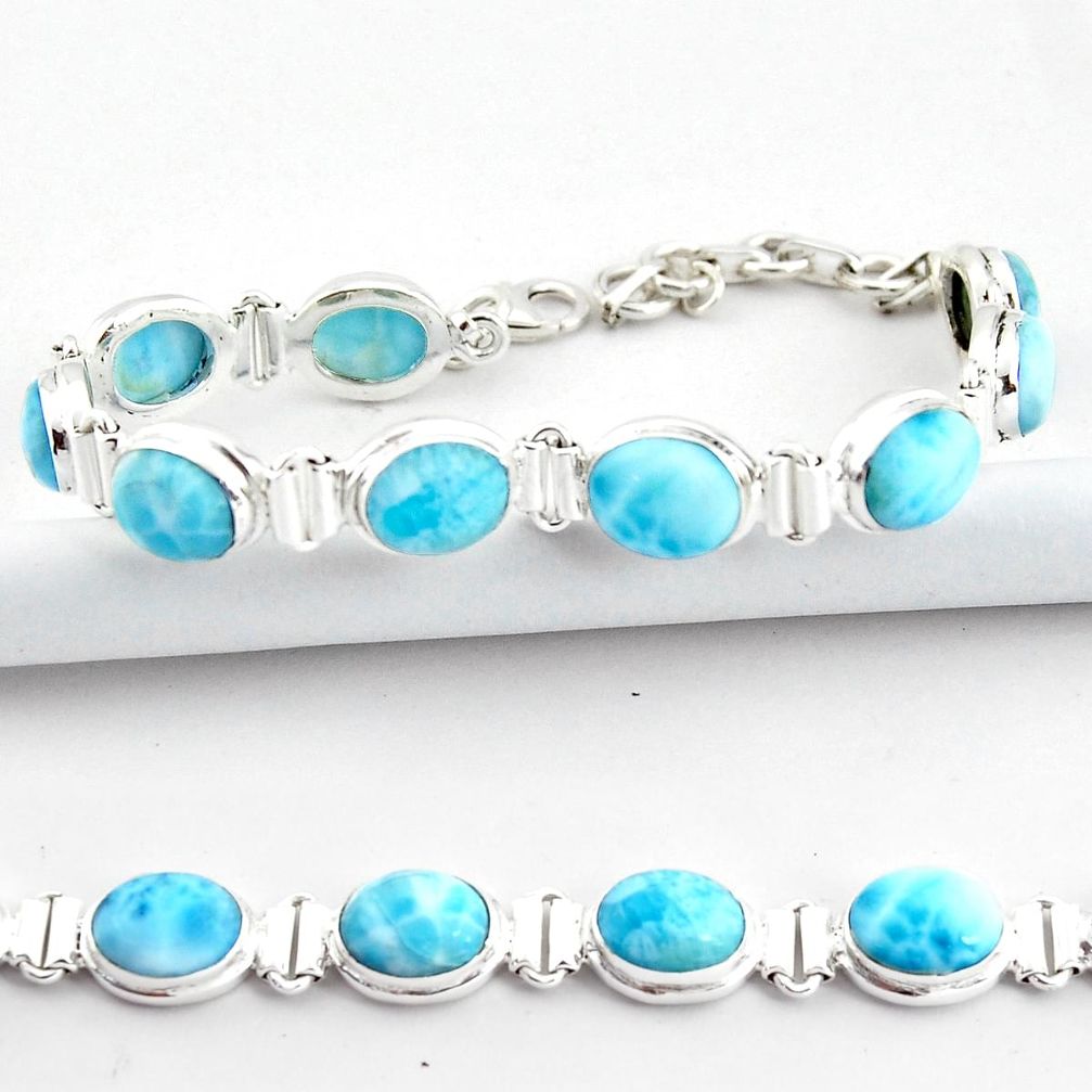 37.37cts natural blue larimar 925 sterling silver tennis bracelet jewelry r39045