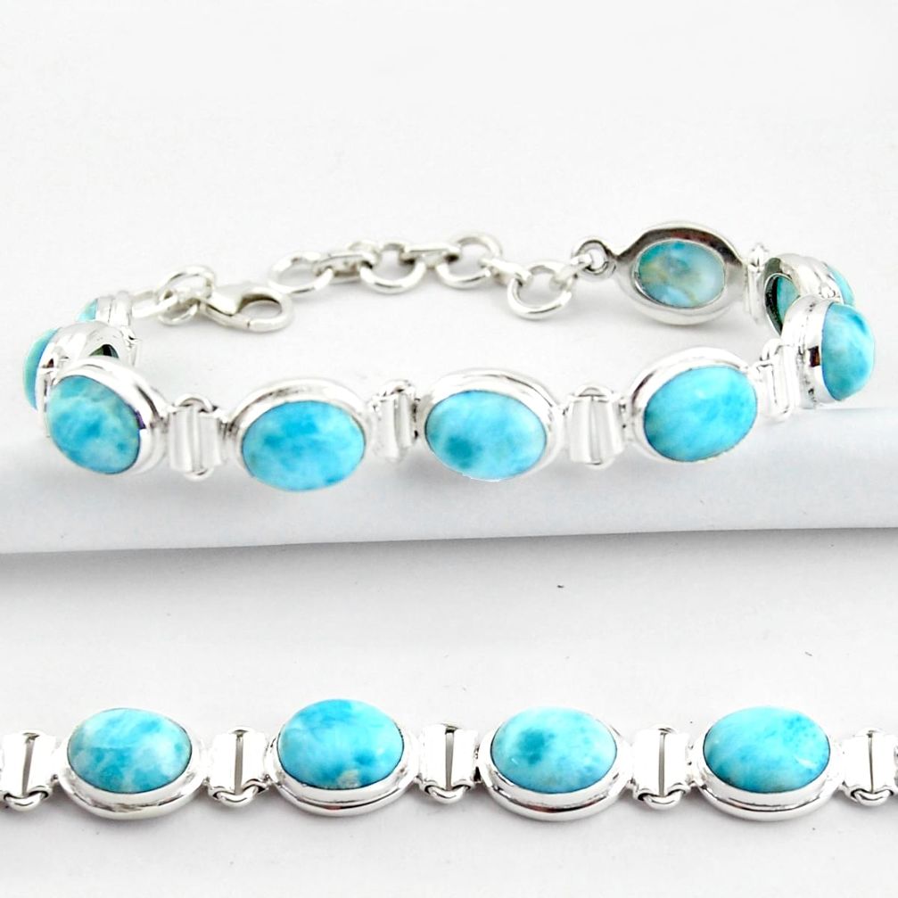 37.86cts natural blue larimar 925 sterling silver tennis bracelet jewelry r39047