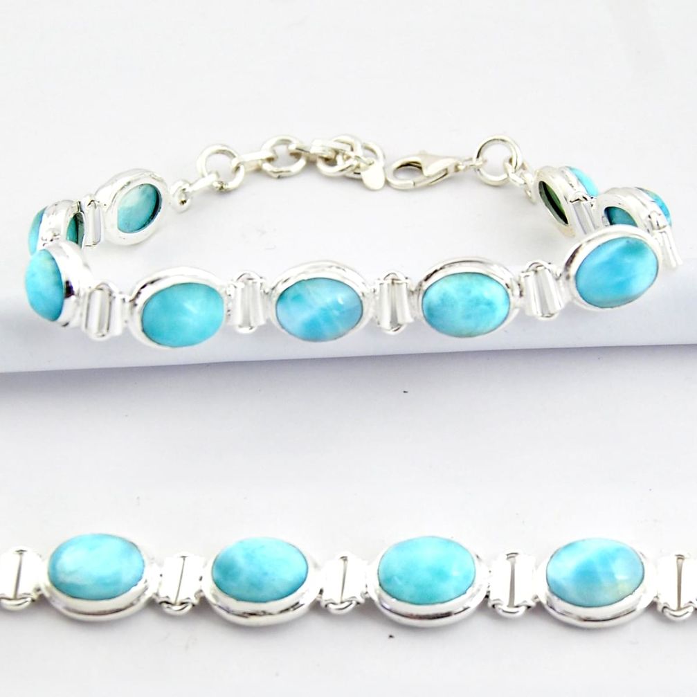 38.27cts natural blue larimar 925 sterling silver tennis bracelet jewelry r39049