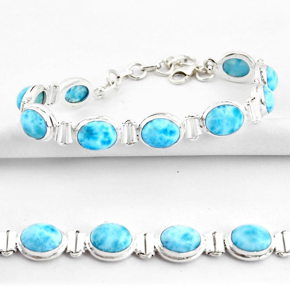 37.45cts natural blue larimar 925 sterling silver tennis bracelet jewelry r39051