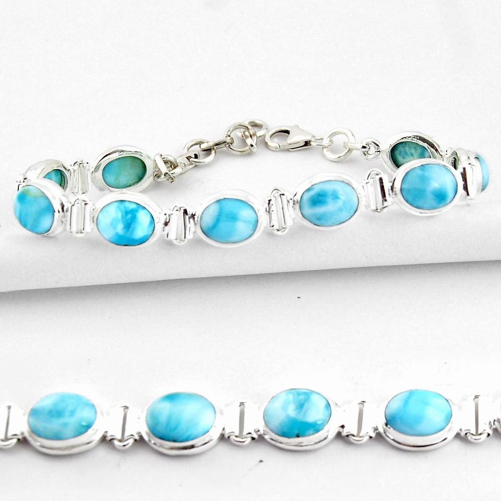 38.27cts natural blue larimar 925 sterling silver tennis bracelet jewelry r39054