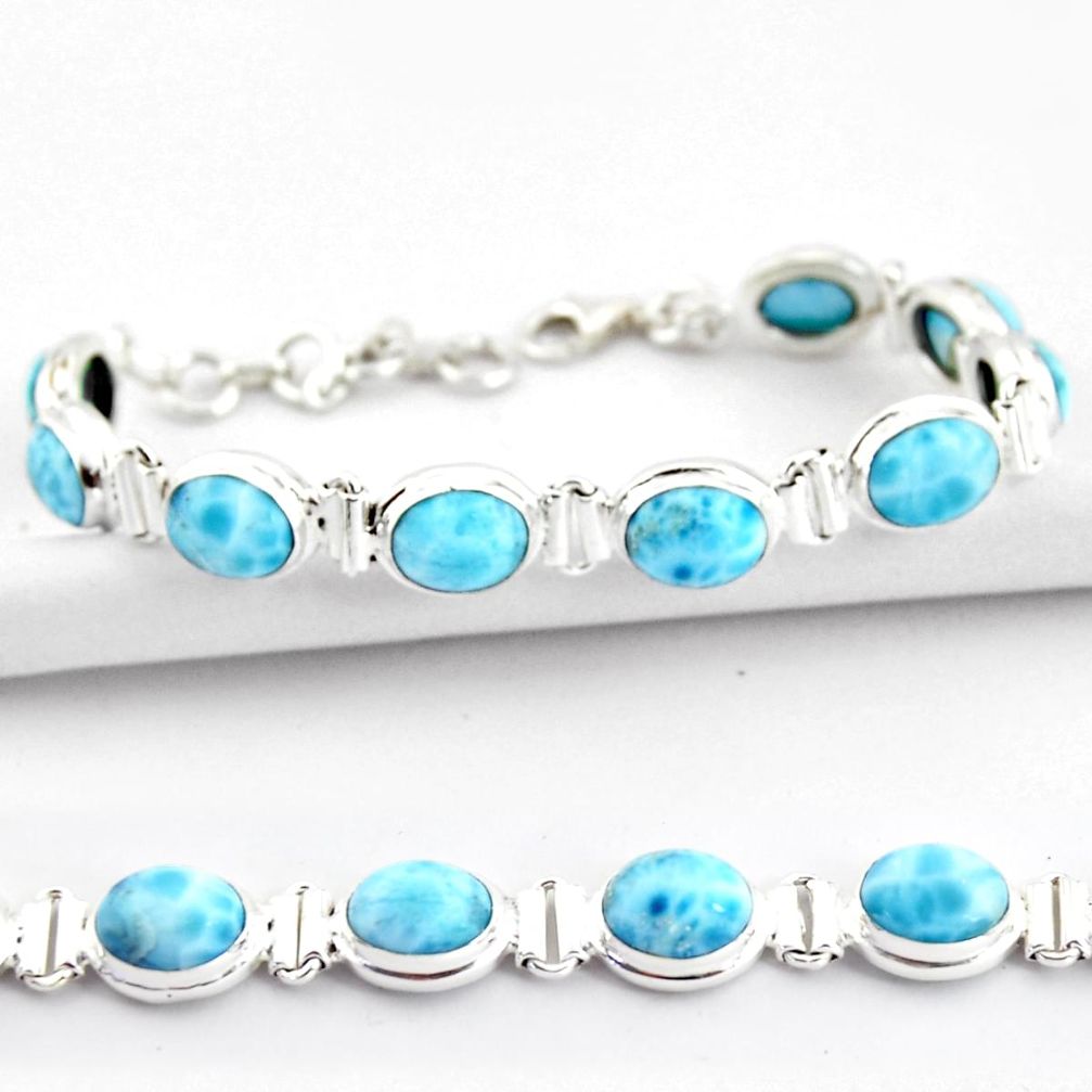 36.67cts natural blue larimar 925 sterling silver tennis bracelet jewelry r39055