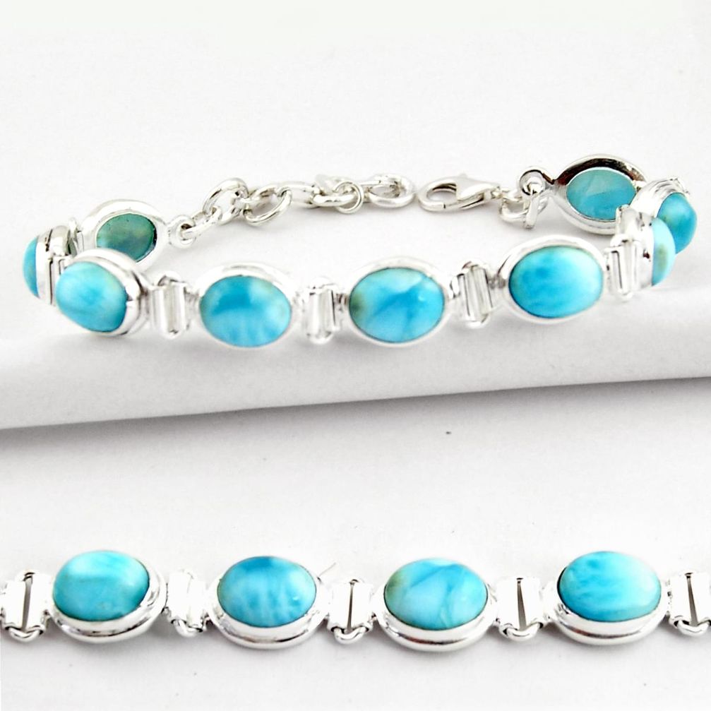 37.86cts natural blue larimar 925 sterling silver tennis bracelet jewelry r39058