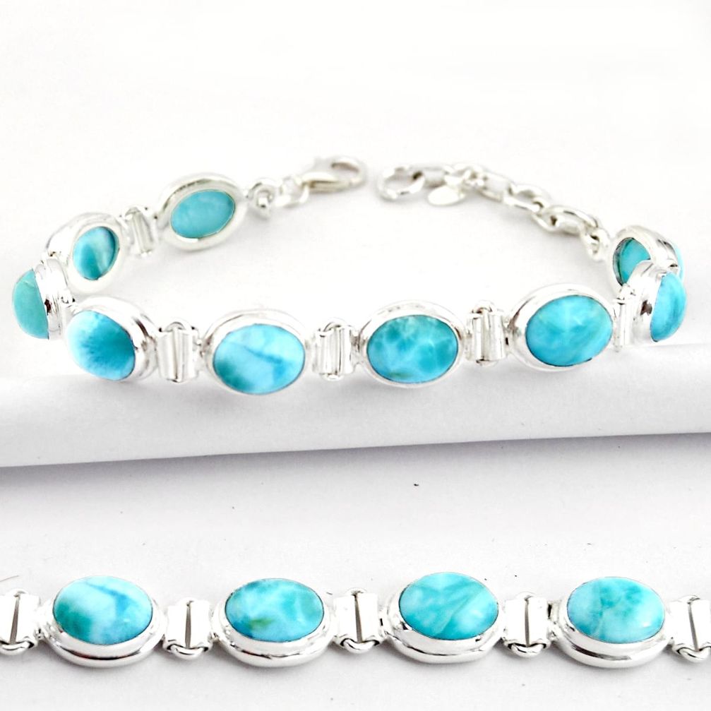 38.23cts natural blue larimar 925 sterling silver tennis bracelet jewelry r39059