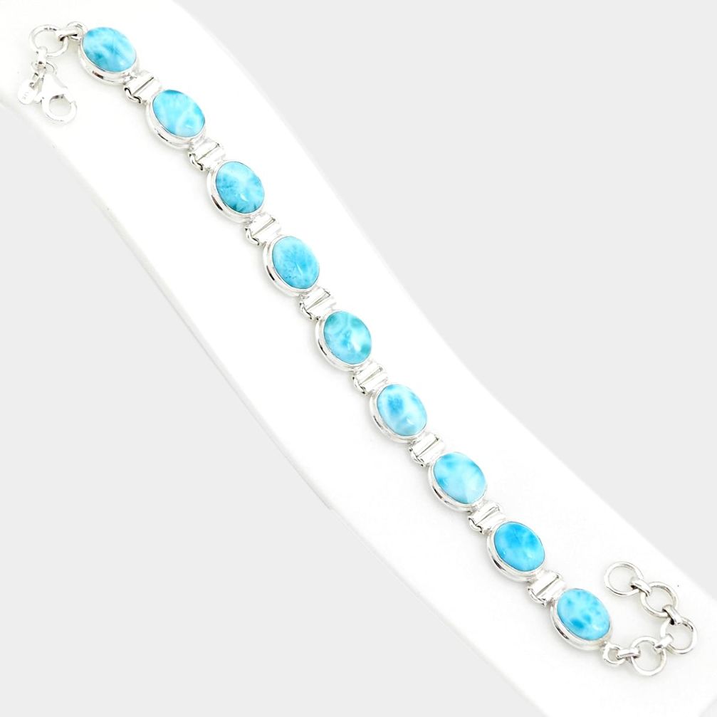 38.31cts natural blue larimar 925 sterling silver tennis bracelet jewelry r84402