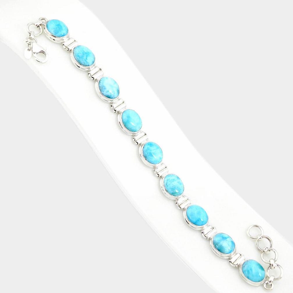 37.90cts natural blue larimar 925 sterling silver tennis bracelet jewelry r84403