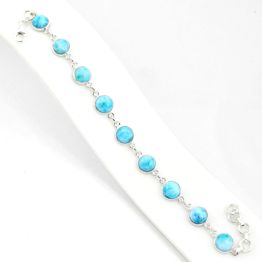 25.57cts natural blue larimar 925 sterling silver tennis bracelet jewelry r84865