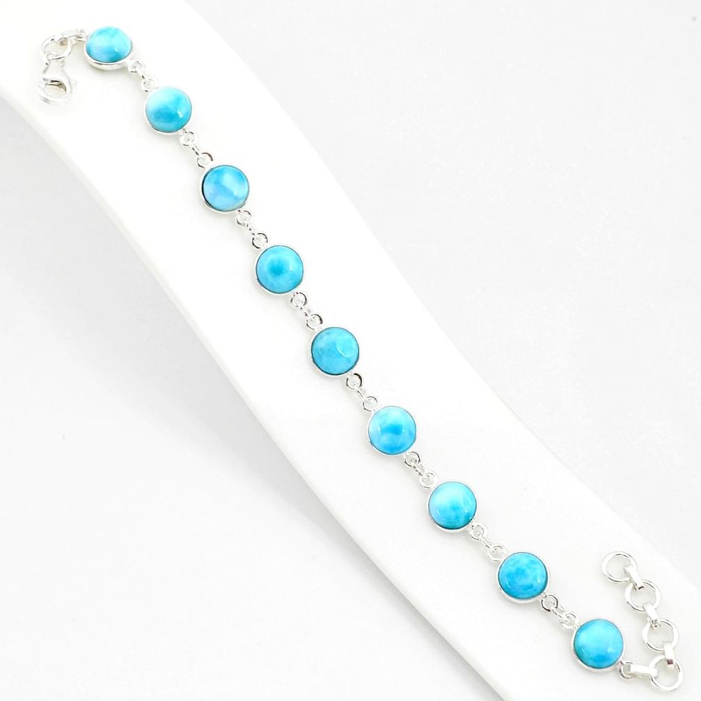 25.00cts natural blue larimar 925 sterling silver tennis bracelet jewelry r84867