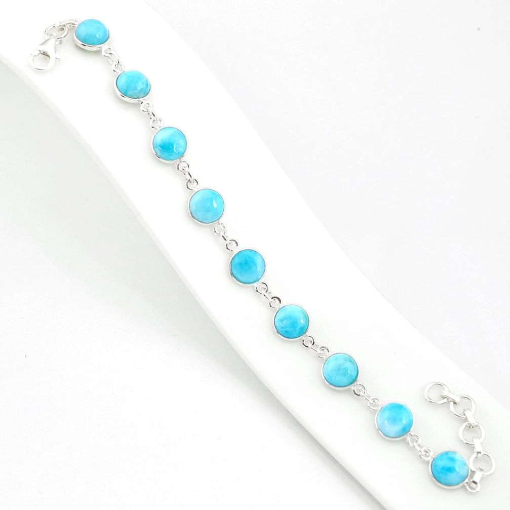 24.98cts natural blue larimar 925 sterling silver tennis bracelet jewelry r84871