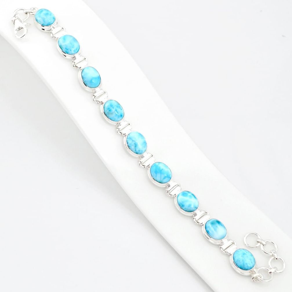 37.43cts natural blue larimar 925 sterling silver tennis bracelet jewelry r84872