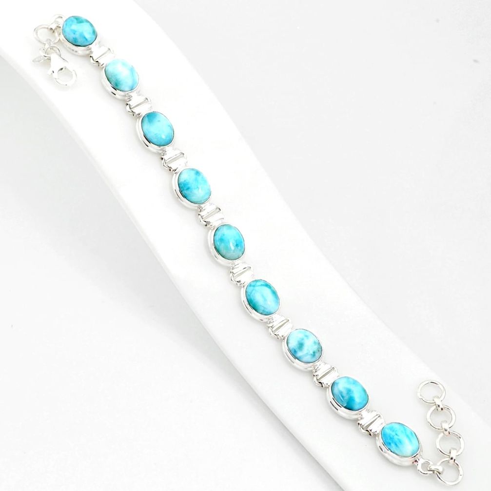 37.43cts natural blue larimar 925 sterling silver tennis bracelet jewelry r84873