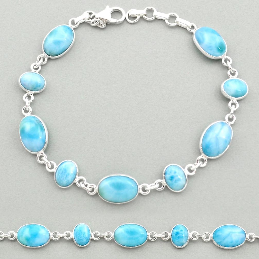 25.64cts natural blue larimar 925 sterling silver tennis bracelet jewelry t19466