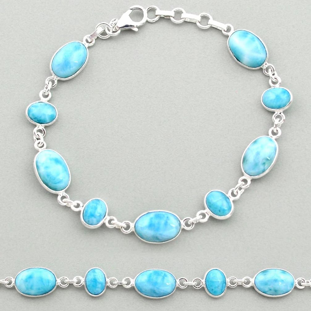 25.66cts natural blue larimar 925 sterling silver tennis bracelet jewelry t19467