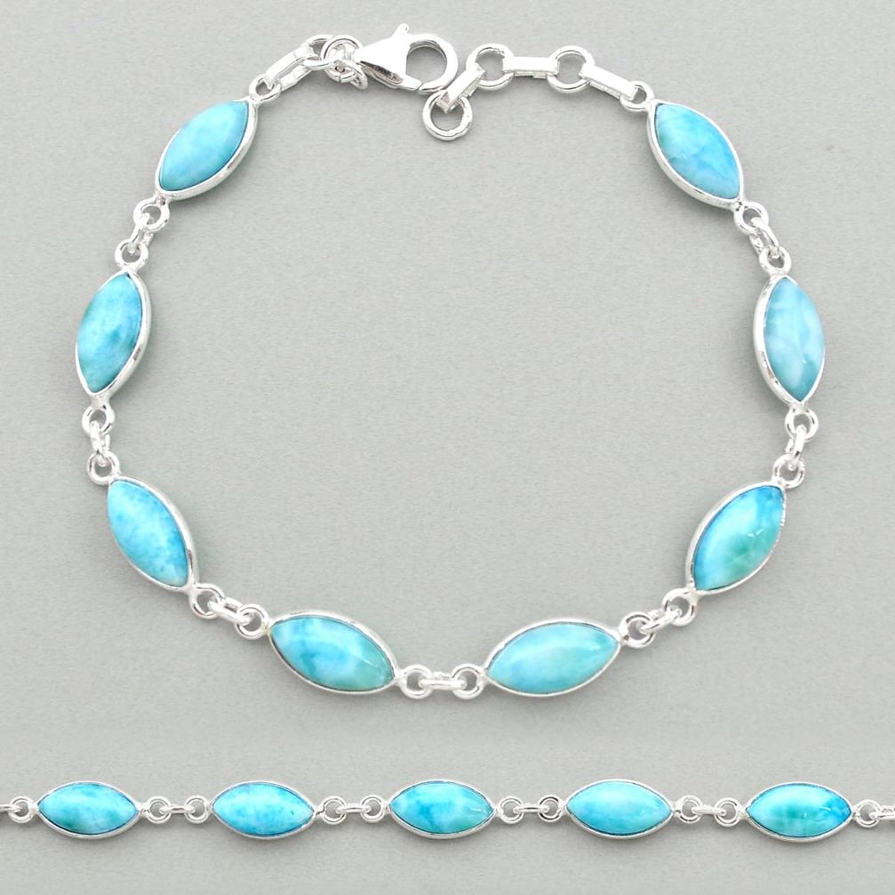 21.55cts natural blue larimar 925 sterling silver tennis bracelet jewelry t19471