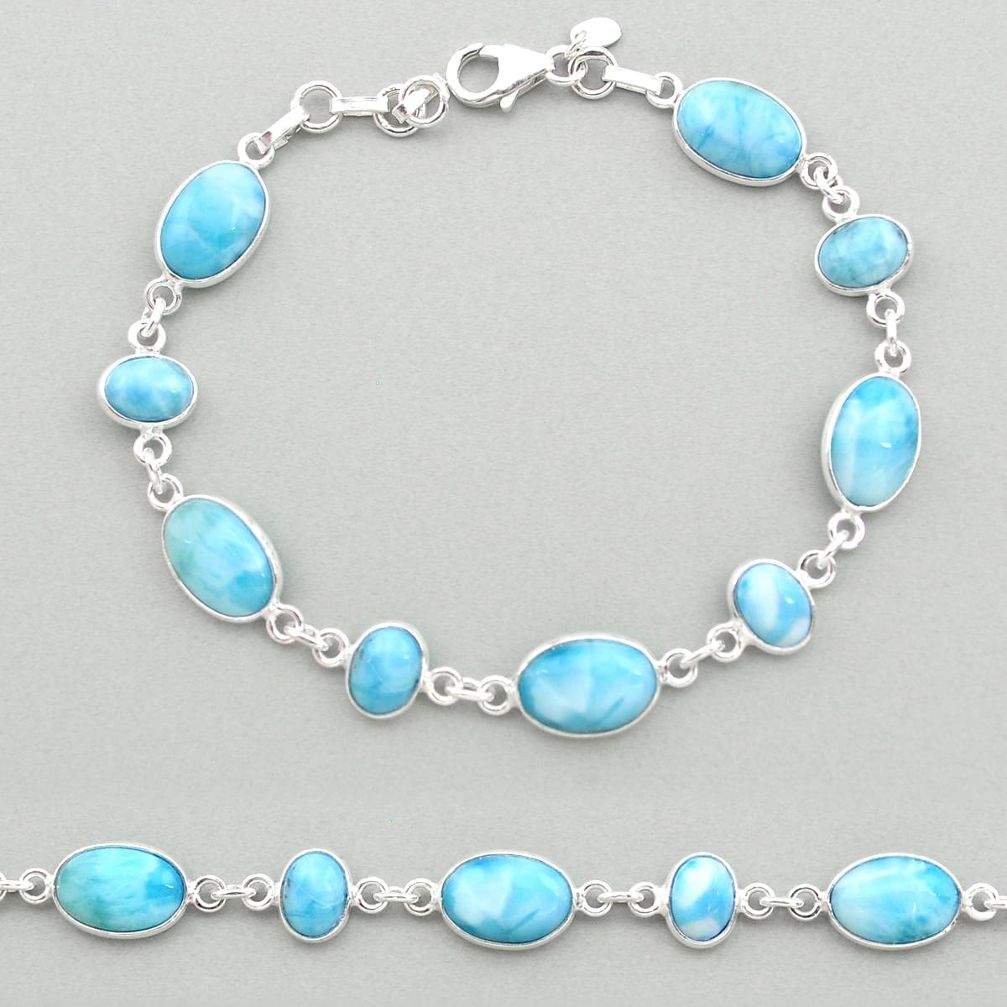 24.65cts natural blue larimar 925 sterling silver tennis bracelet jewelry t19472